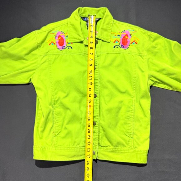 IB Diffusion VINTAGE Women's Denim Jacket Size 10 Bright Green Embroidered - Picture 7 of 10